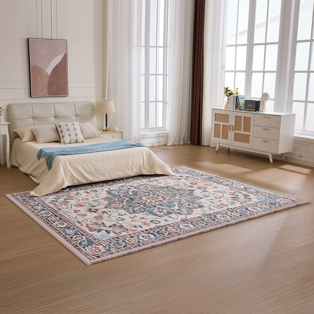 VANECL 8'x10' Nordic Style Polyester Area Rug, Anti-Stain Easy Care Silent Large Carpet, Low Pile Non Slip Floor Rug for Large Living Room Bedroom Home Decoration