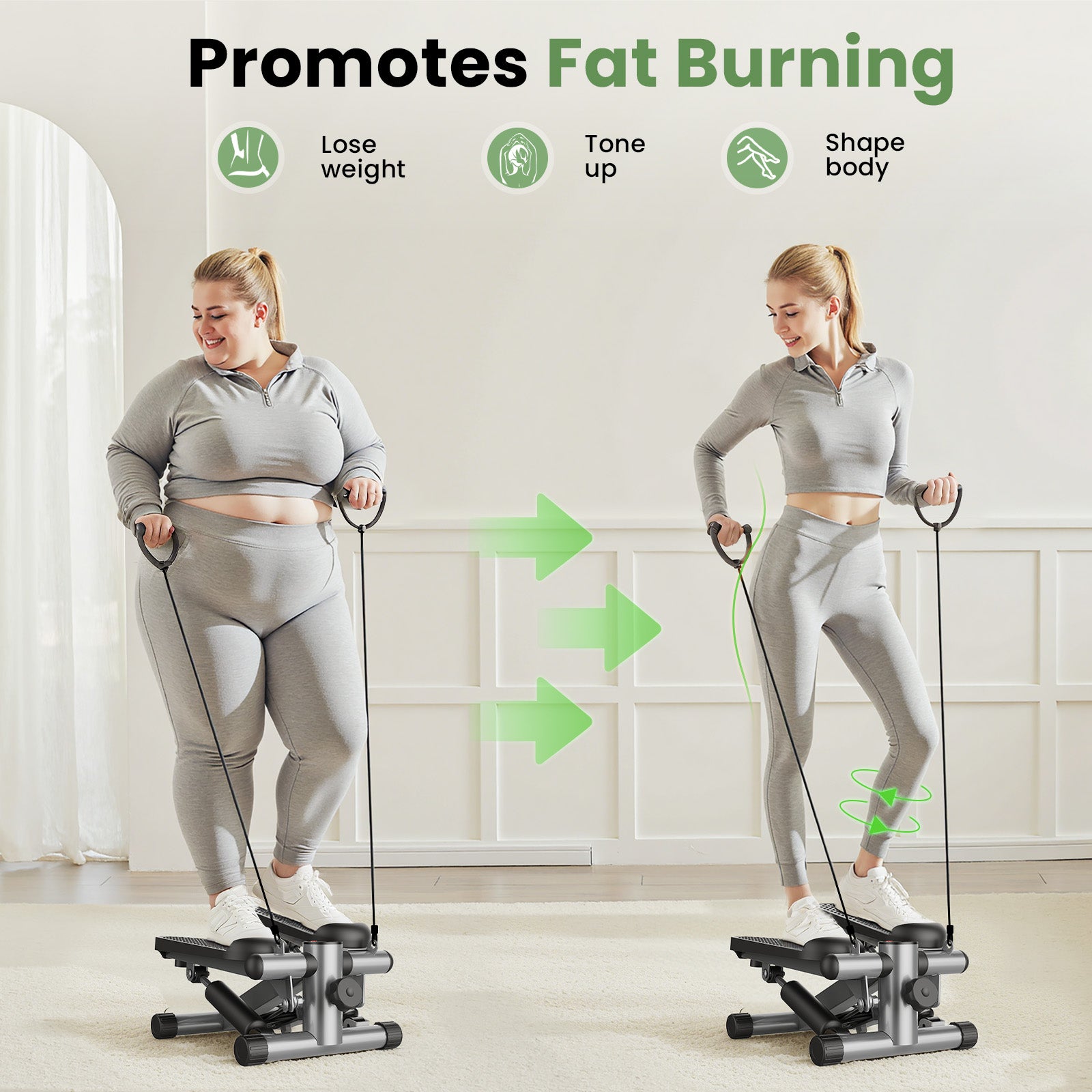 VANECL Mini Twist Stepper Machine with Resistance Bands, Adjustable Height Hydraulic Step Trainer with LCD Monitor for Full-B0dy Home Fitness