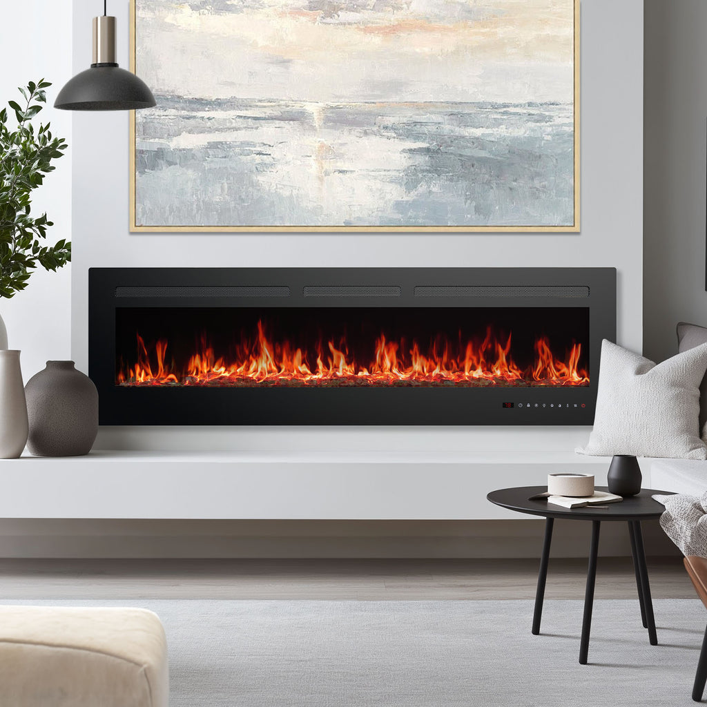 VANECL 60 Inch 3-in-1 Electric Fireplace Heater, 750W/1500W Wall Mount Recessed Freestanding Fireplace Insert with Remote Control & Multi-Color Flame Effect