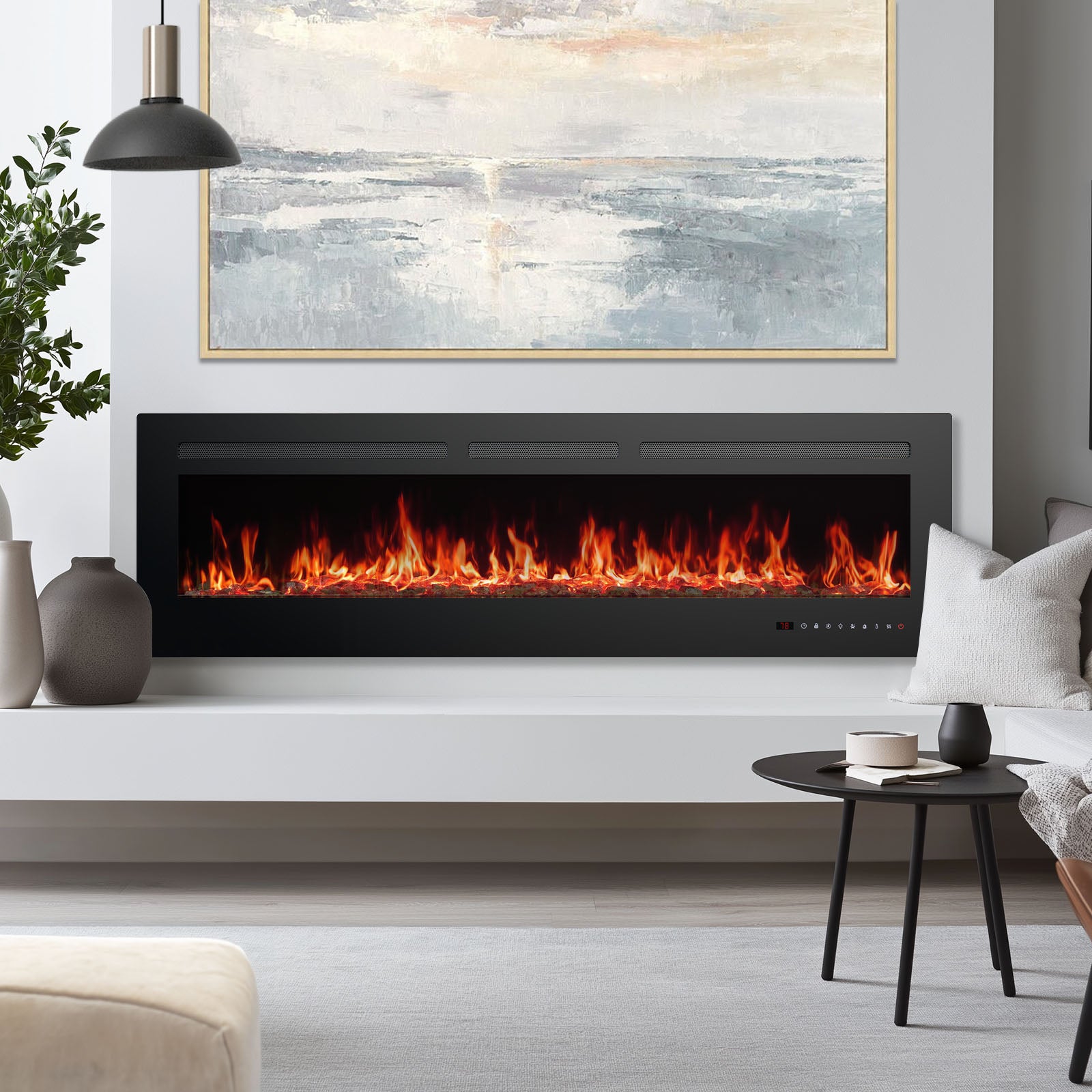 VANECL 60 Inch 3-in-1 Electric Fireplace Heater, 750W/1500W Wall Mount Recessed Freestanding Fireplace Insert with Remote Control & Multi-Color Flame Effect