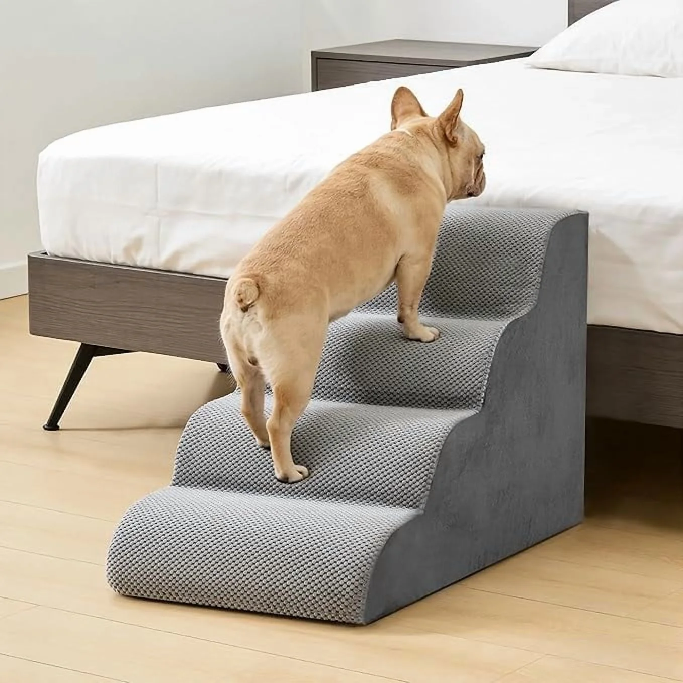 VANECL 4-Step Curved High Density Foam Pet Stairs Ramp, Non-Slip Dog Cat Steps for Bed Sofa & Vehicle Access