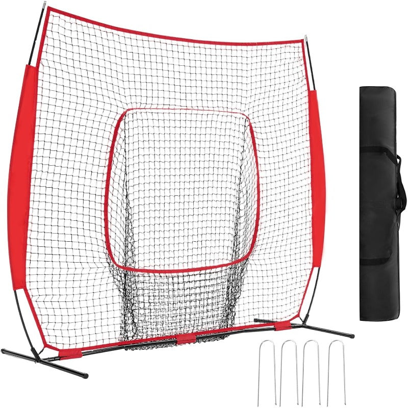 VANECL 7FT×7FT B0w Frame Baseball Softball Practice Net with Strike Zone Target & Carry Bag for Hitting and Pitching Training
