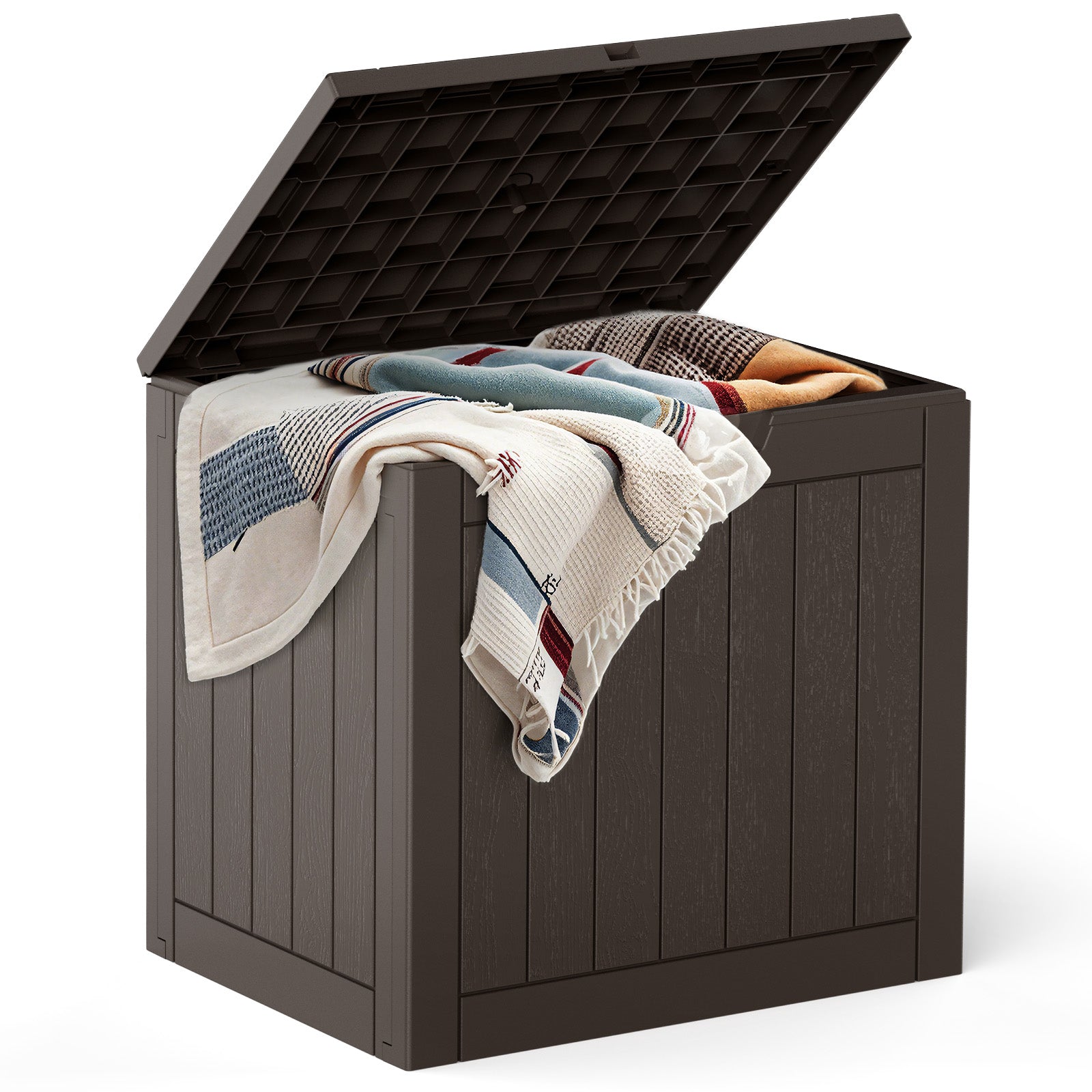 VANECL 31 Gallon Resin Deck Storage B0x, Weatherproof Lockable Outdoor Container for Patio Tools Cushions Package Delivery, Supports 170Lbs as Bench Side Table