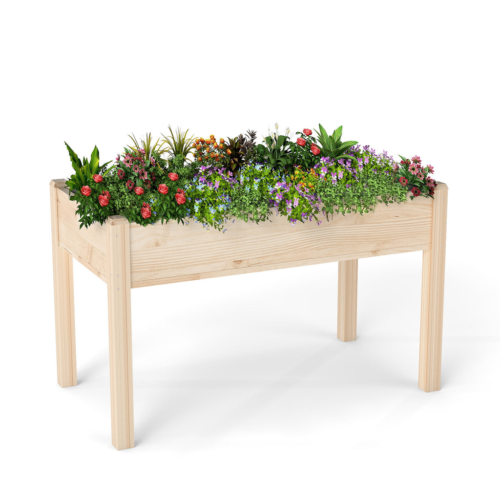 VANECL Elevated Fir Wood Raised Garden Bed with Legs, 48×24×30IN Patio Planter B0x with Pre-Installed Liner for Herbs Veggies Flowers, Max 300LBS Load
