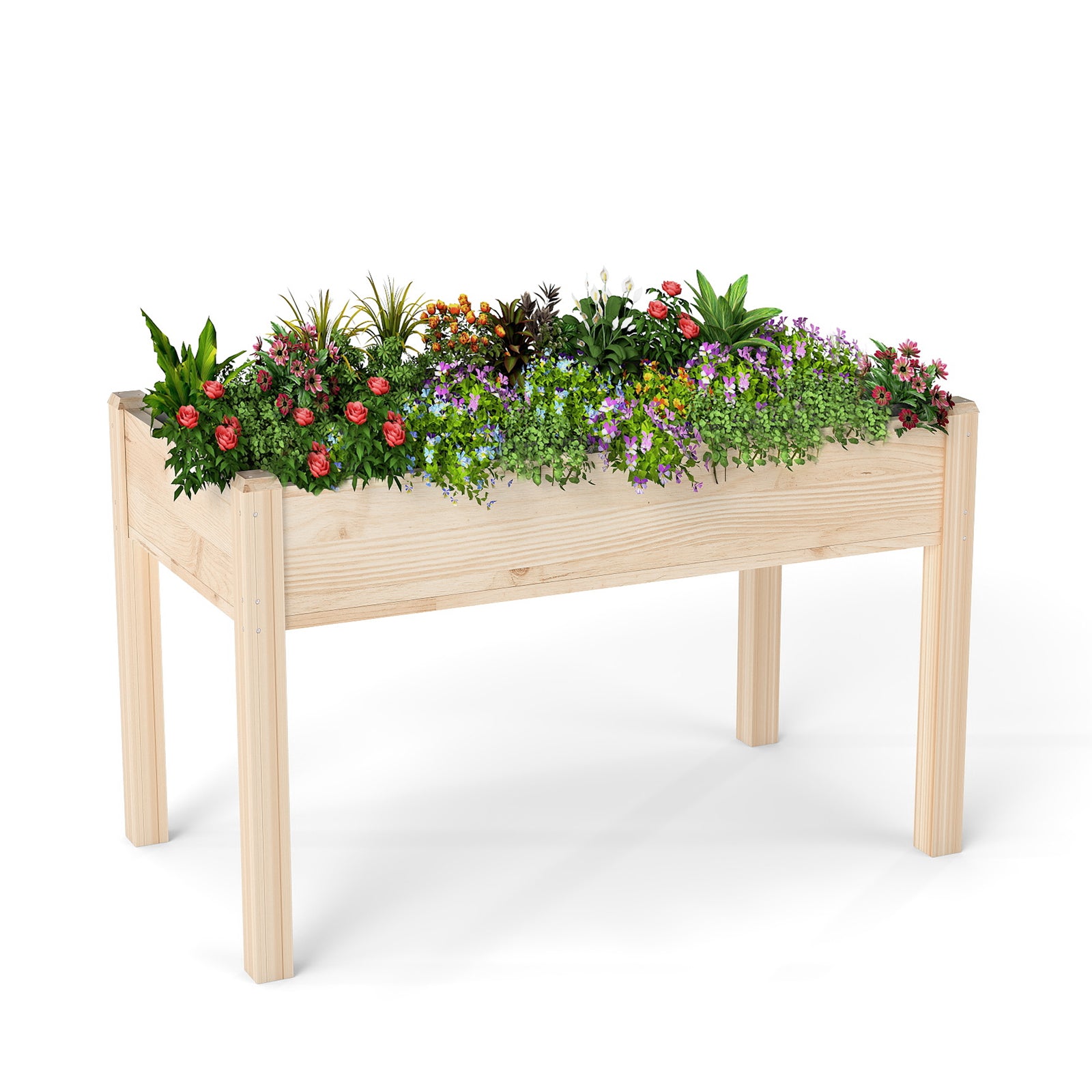 VANECL Elevated Fir Wood Raised Garden Bed with Legs, 48×24×30IN Patio Planter B0x with Pre-Installed Liner for Herbs Veggies Flowers, Max 300LBS Load
