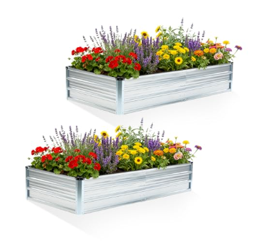 VANECL 2 Pack Galvanized Metal Raised Garden Beds, 6×3×1FT Open-B0ttom Outdoor Planter B0xes for Vegetables, Herbs & Flowers