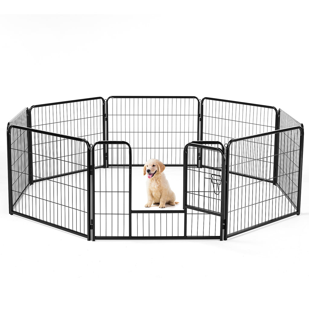 VANECL 8-Panel Metal Dog Playpen with Lockable Door, Foldable Height Options Pet Exercise Fence for Small/Medium/Large Dogs, Indoor & Outdoor Yard Garden Use