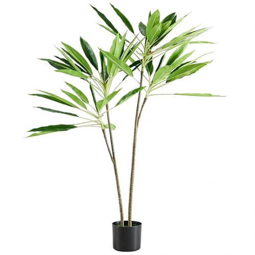 VANECL 51in Artificial Palm Tree with Black Planter, Realistic Faux Tall Palm Plant for Indoor Home Decor