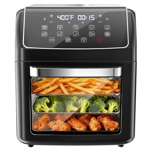 VANECL 12.6 Quart Large Air Fryer Oven with 10 Preset Cooking Functions, Max 400°F Air Crisp Technology, 3-in-1 Air Fry Bake Roast Toaster Oven with Full Accessories for Family Meals