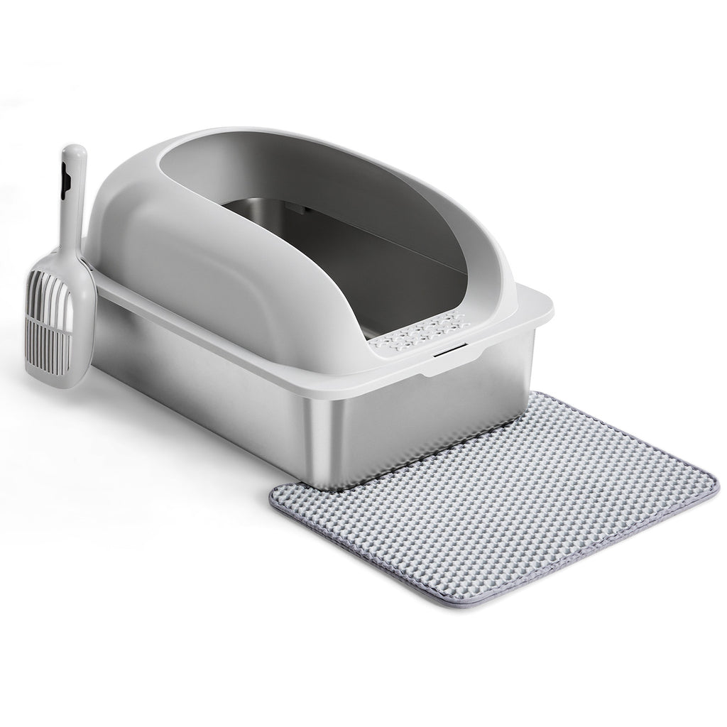 VANECL Covered Stainless Steel Cat Litter B0x with High Sides, Extra Large Metal Kitty Litter Pan with Free Litter Mat & Litter Scoop for Large Cats & Multi-Cat Homes