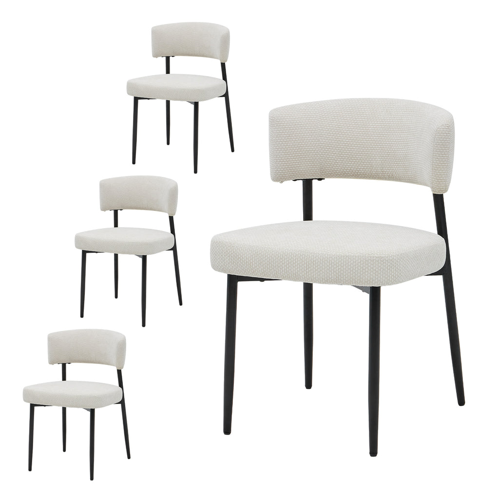 VANECL Set of 4 Modern Chenille Upholstered Dining Chairs, Ergonomic Curved Backrest Dining Chair with Heavy Duty Metal Frame for Dining Room Kitchen Cafe