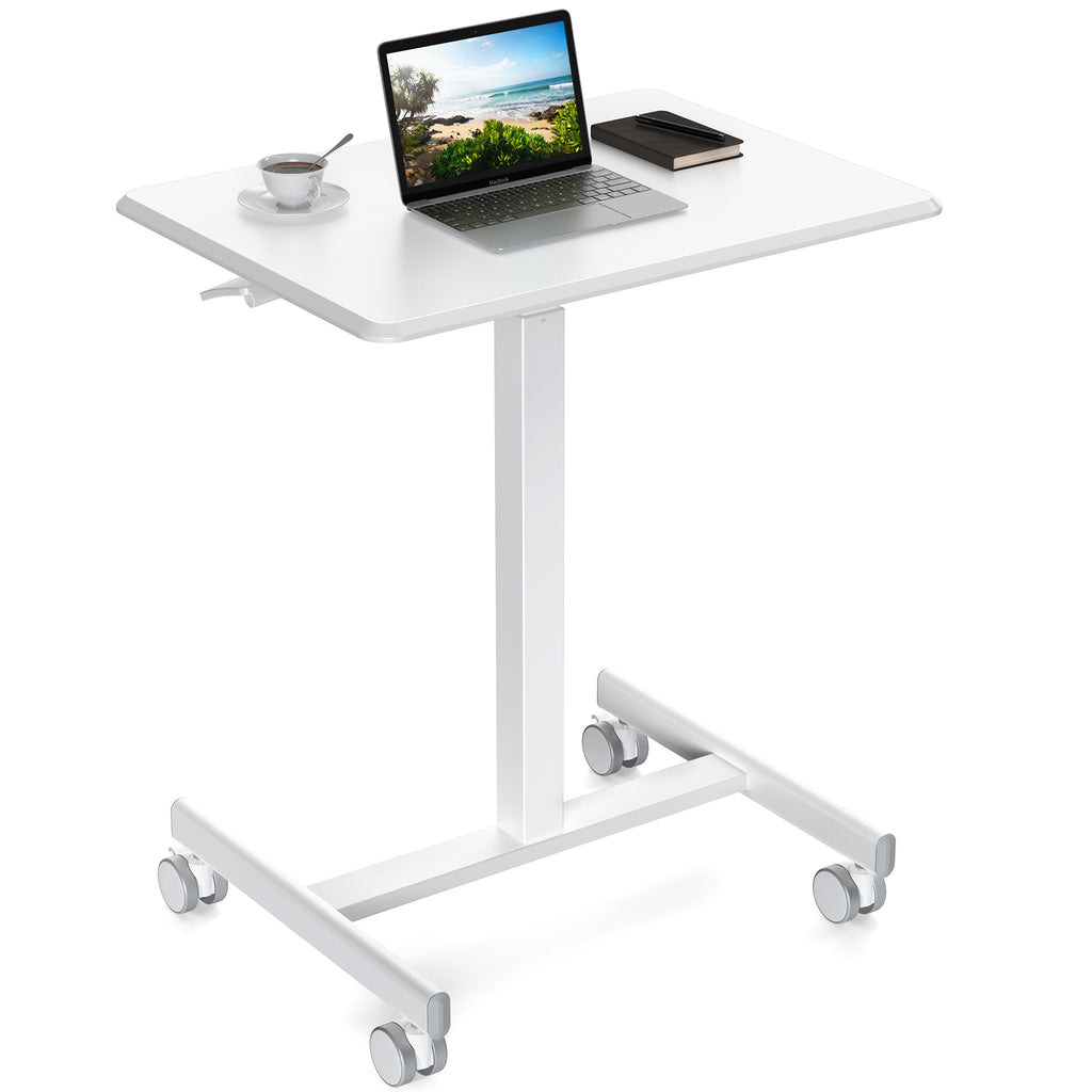 VANECL Height Adjustable Mobile Rolling Laptop Desk with Gas Spring, Wheeled Overbed Computer Cart for Home Office Classroom