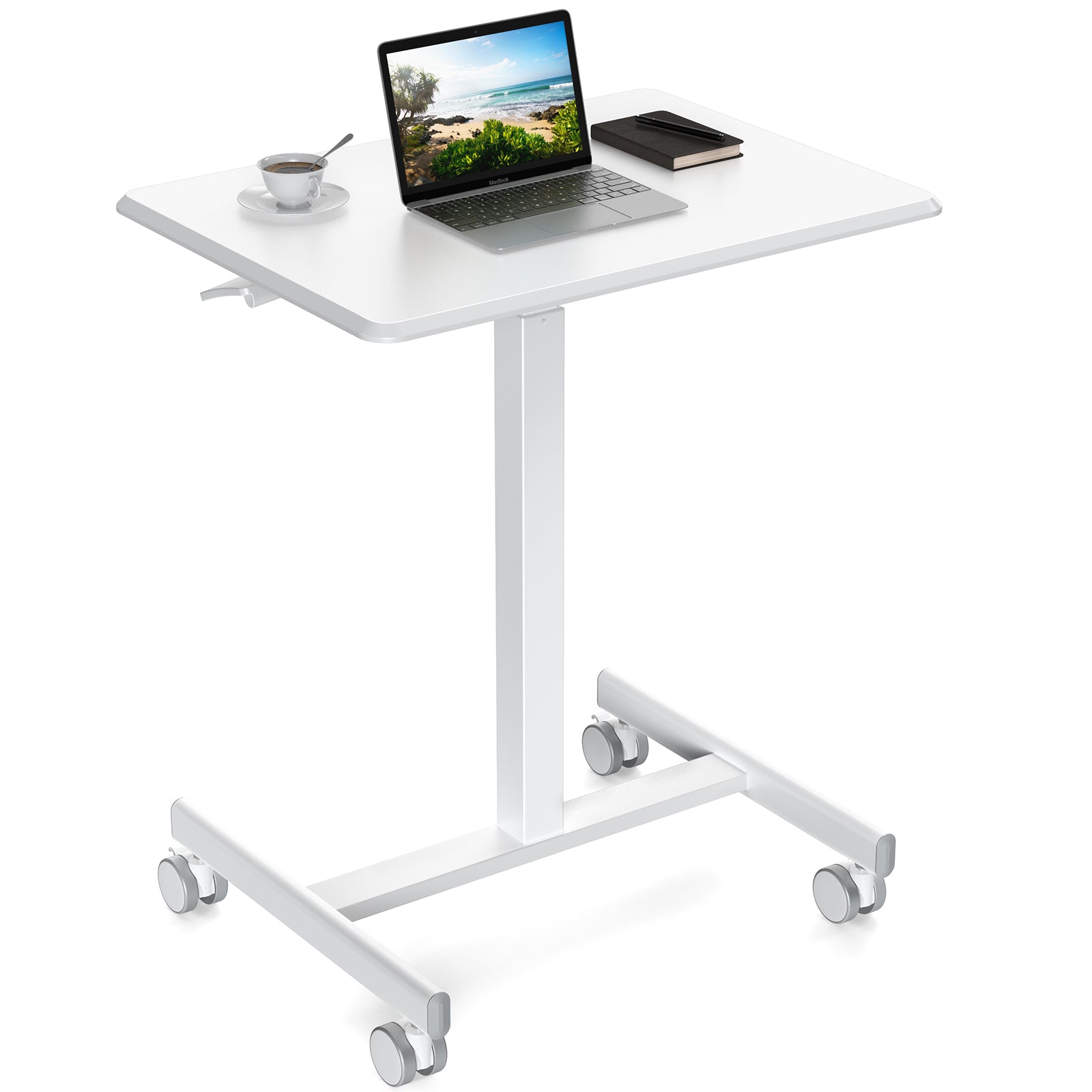 VANECL Height Adjustable Mobile Rolling Laptop Desk with Gas Spring, Wheeled Overbed Computer Cart for Home Office Classroom