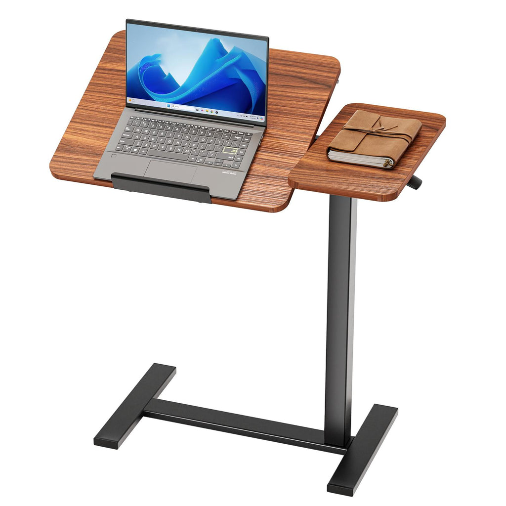 VANECL Adjustable Overbed Rolling Laptop Table, Pneumatic Height & 0°-70° Tilting Bedside Desk with Hidden Wheels for Bed Sofa Office