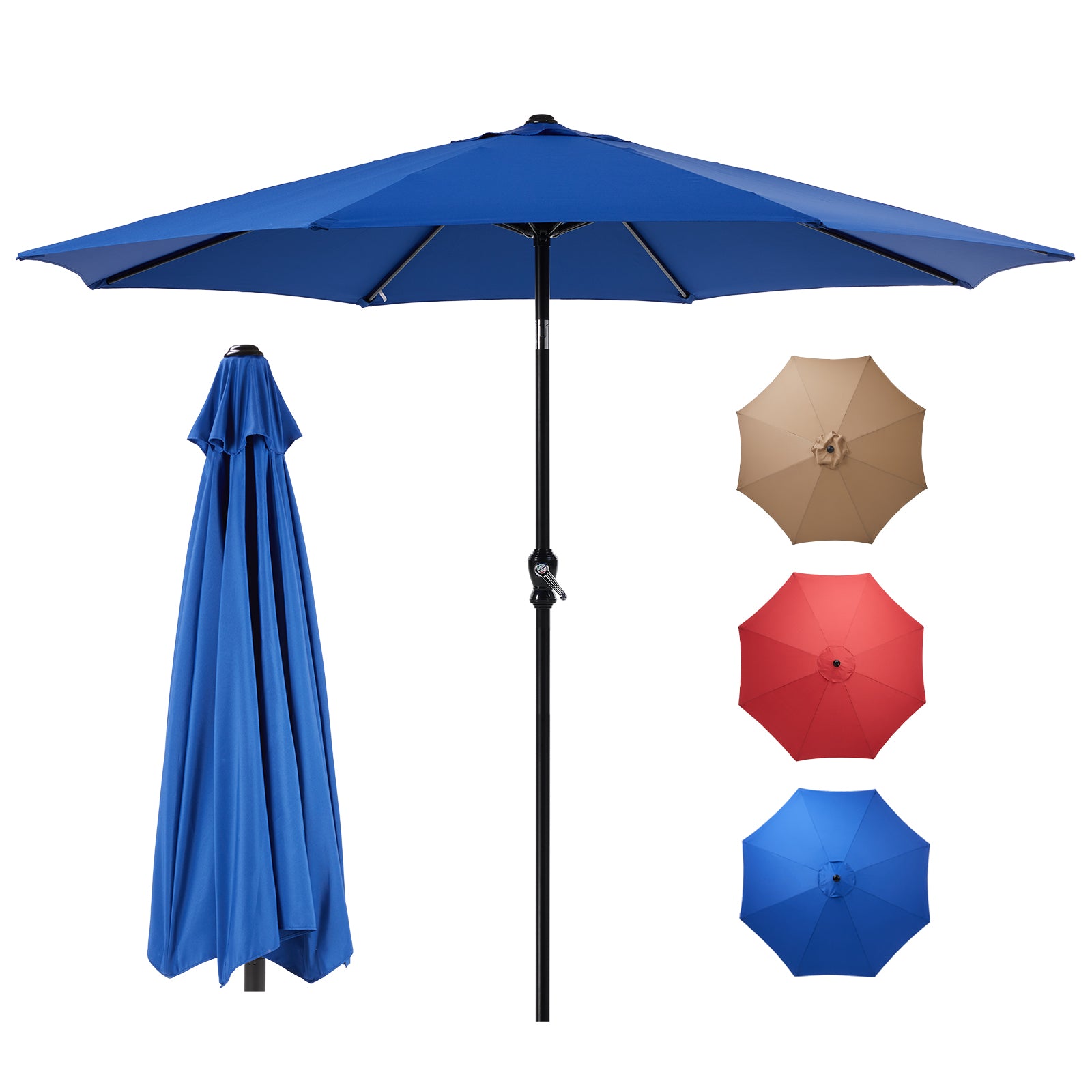 VANECL 9ft Outdoor Market Patio Umbrella with Crank & Push Button Tilt, 8 Aluminum Ribs Waterproof UV Protection Umbrella for Garden Backyard