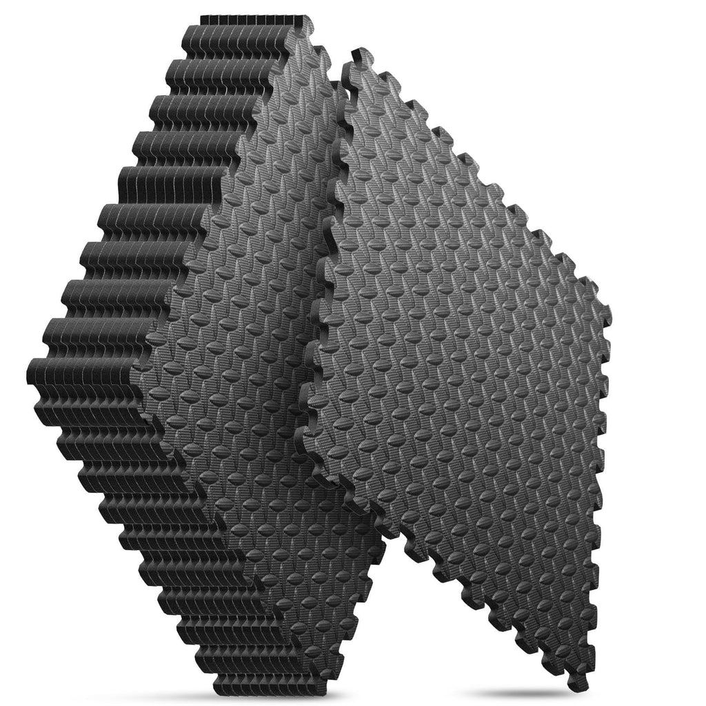 VANECL 12 Pack Interlocking Rubber Foam Floor Tiles, 1/2 Inch Thick Non Slip Puzzle Gym Mats 24×24in for Home Gym Garage Floor Protection