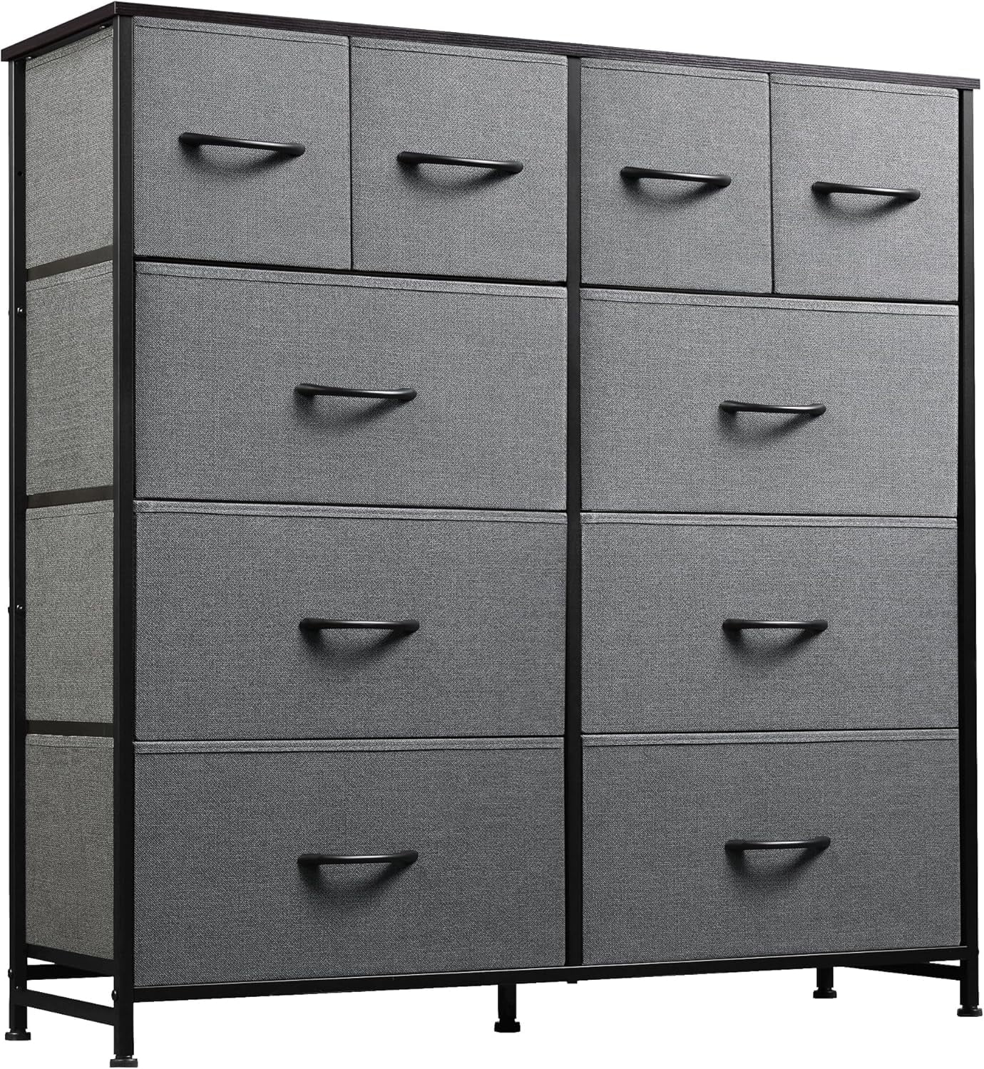VANECL 10 Drawer Fabric Dresser Storage Organizer, Metal Frame Chest of Drawers with Wooden Top for Bedroom Entryway Living Room