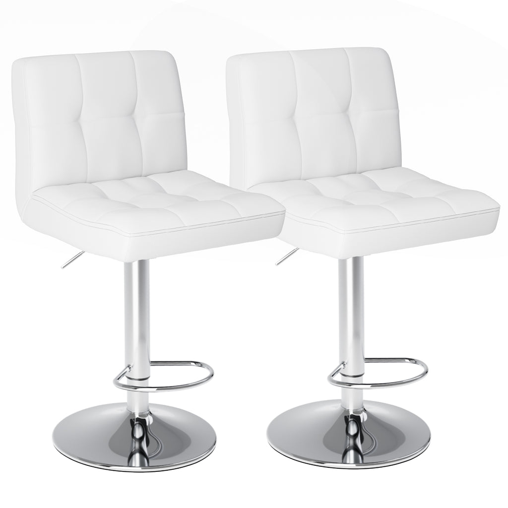 VANECL Set of 2 Counter Height Bar Stools, Adjustable Swivel PU Leather Barstools with Backrest & Square Cushion for Kitchen Island Home Bar