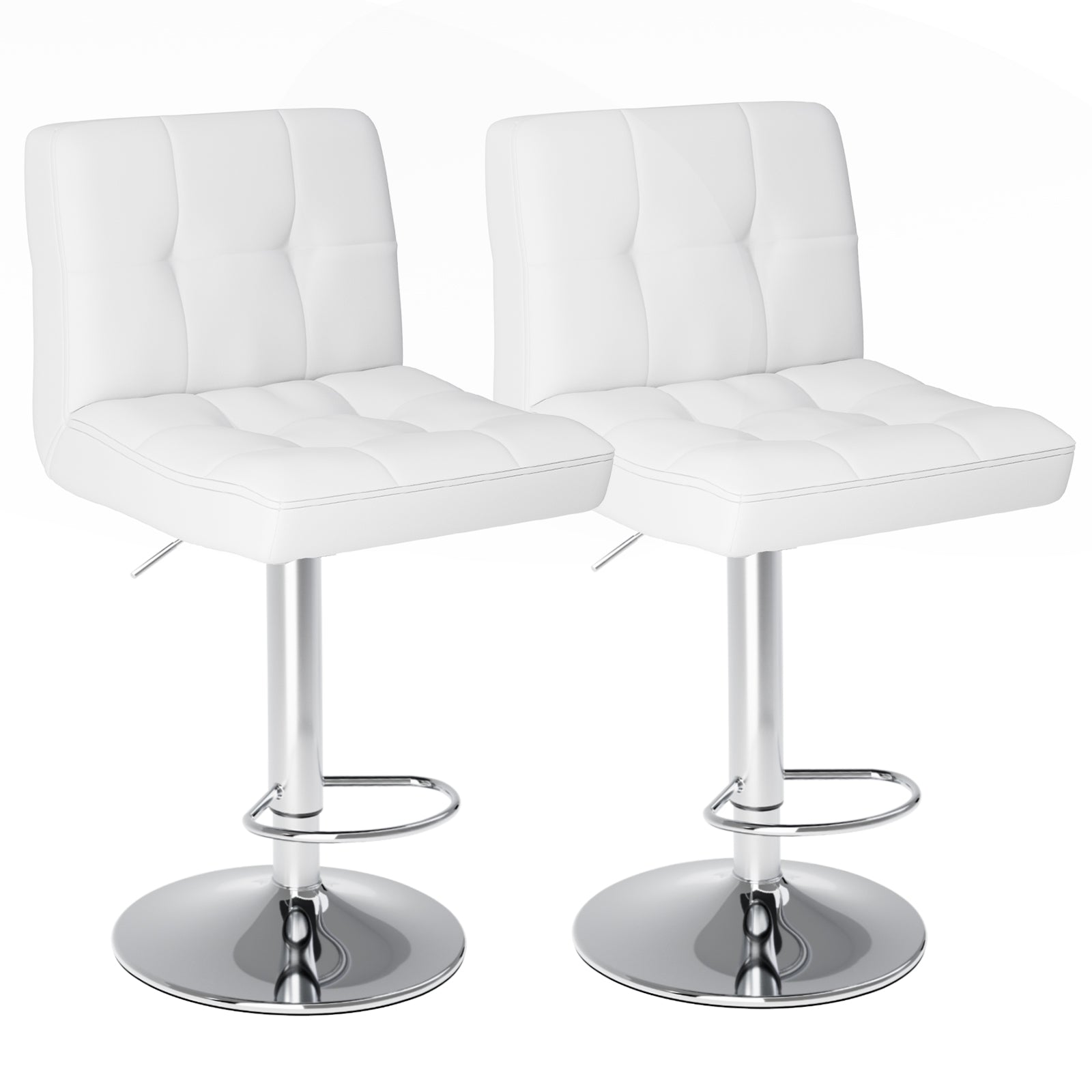 VANECL Set of 2 Counter Height Bar Stools, Adjustable Swivel PU Leather Barstools with Backrest & Square Cushion for Kitchen Island Home Bar