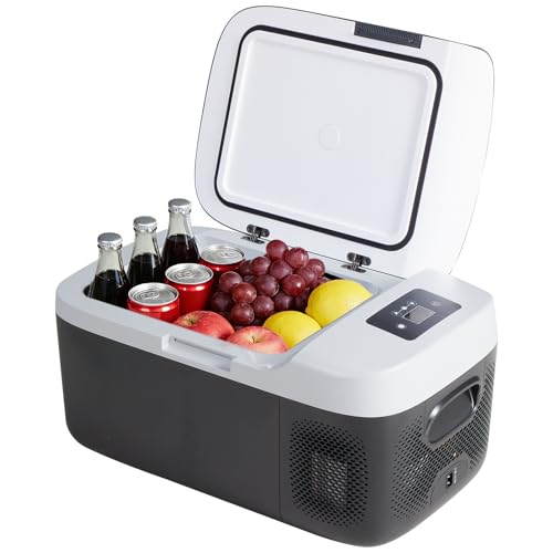 VANECL 17QT Portable Single-Zone Car Refrigerator, -4℉~68℉ Car Freezer Cooler with Bluetooth Control, 12/24V DC & 100-240V AC Dual Power
