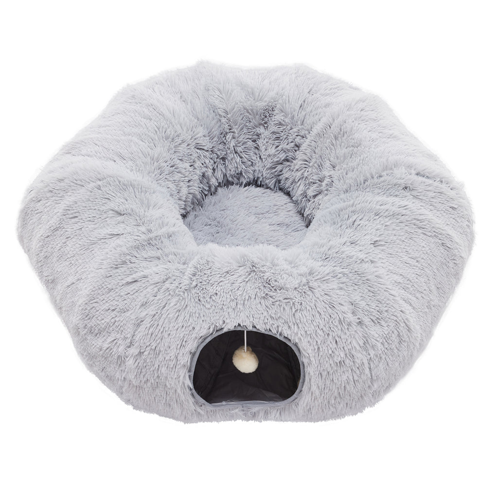 VANECL Donut Shaped Plush Cat Tunnel Bed, 2-In-1 PeekaB0o Cat Cave with Dual Entrances, Washable Round Play Tunnel for Indoor Cats, Kittens & Small Rabbits