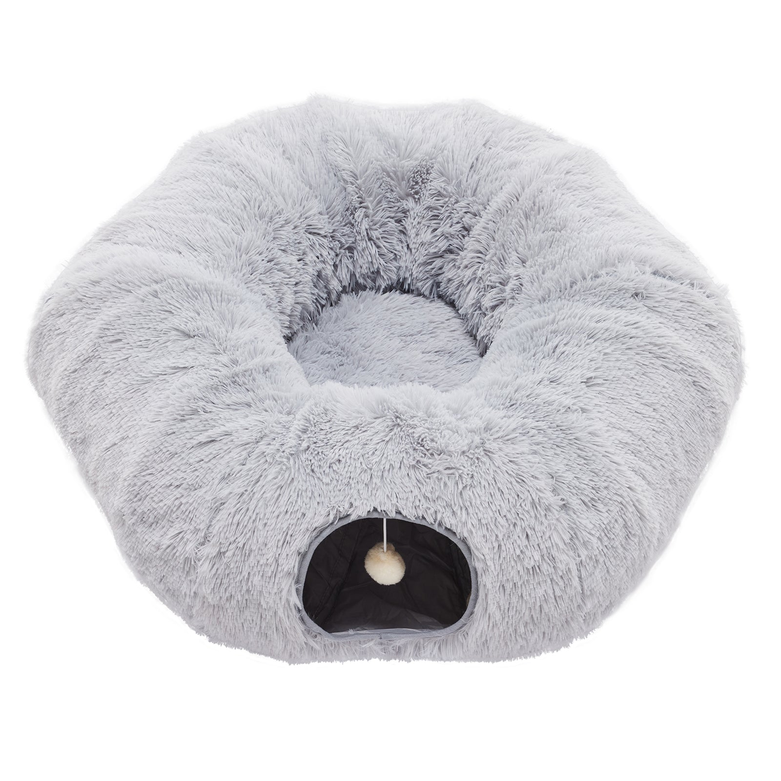 VANECL Donut Shaped Plush Cat Tunnel Bed, 2-In-1 PeekaB0o Cat Cave with Dual Entrances, Washable Round Play Tunnel for Indoor Cats, Kittens & Small Rabbits