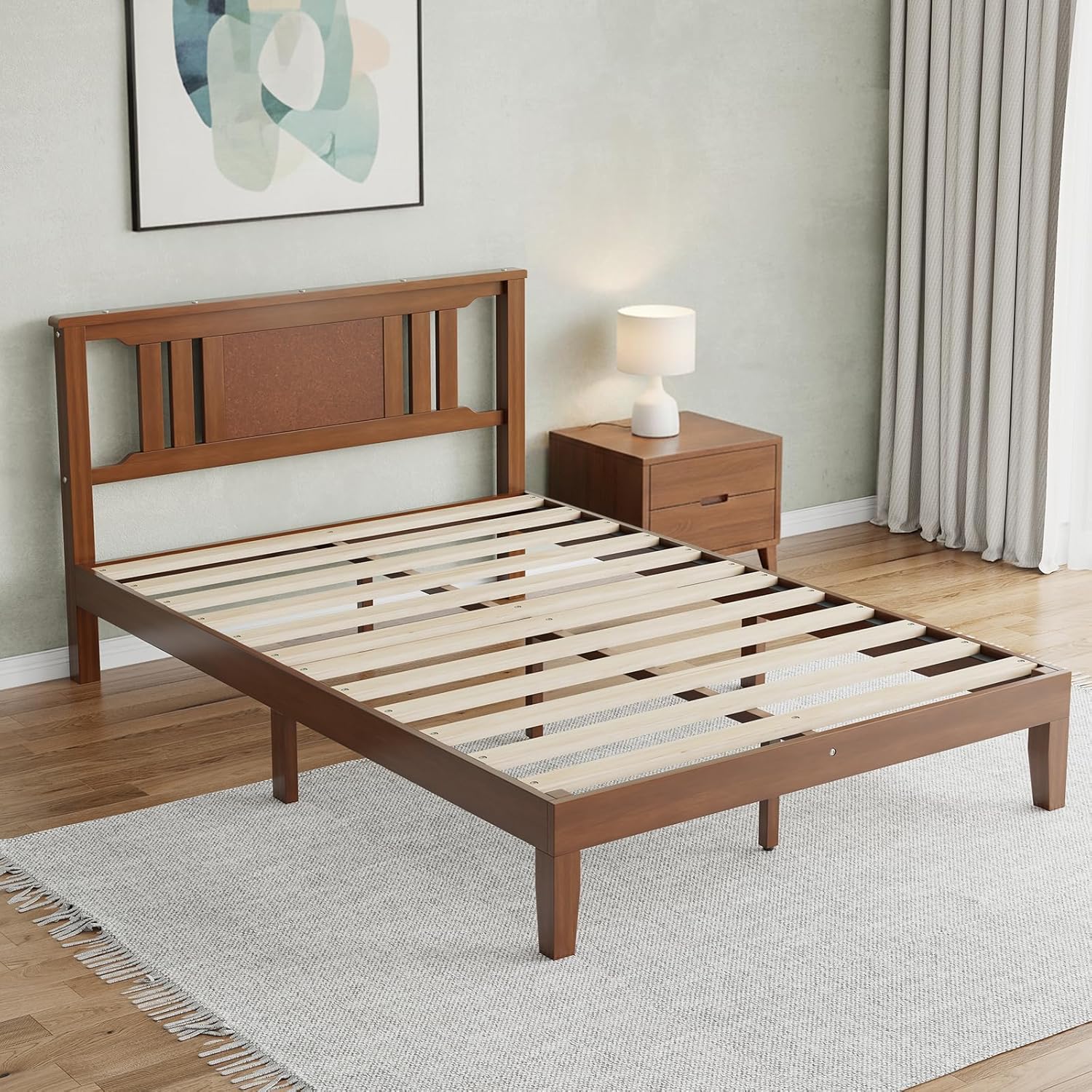 VANECL Full Size Solid Pine Wood Bed Frame with HeadB0ard, Heavy Duty Wooden Platform Bed with 8in Under Bed Storage for Bedroom