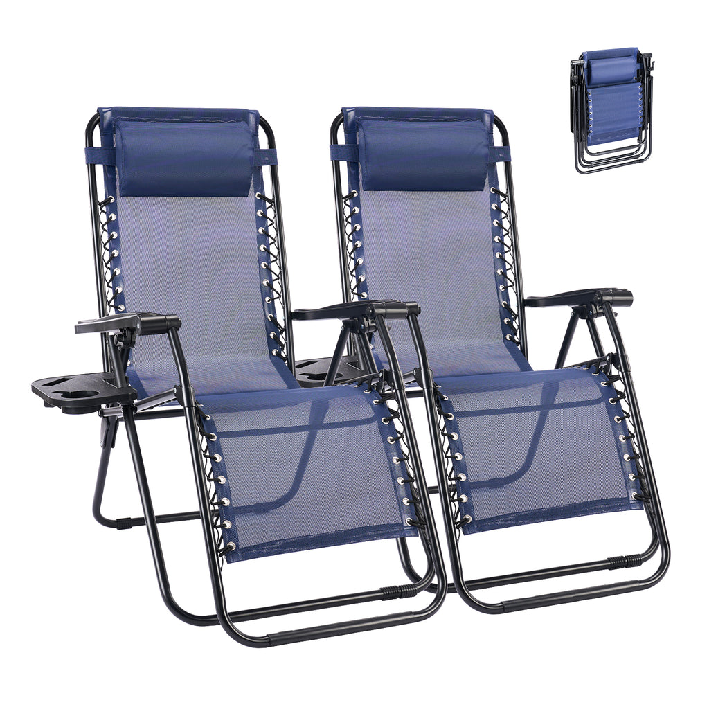 VANECL 2 Pack Zero Gravity Patio Recliner Chairs, Foldable Outdoor Lounge Chairs with Pillow, Detachable Cup Holder Tray for Beach Pool Lawn