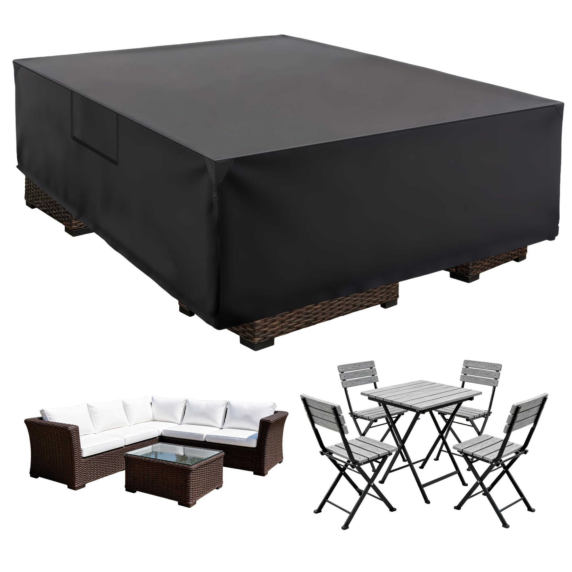 VANECL 600D Waterproof Rectangular Outdoor Dining Set Cover, Heavy Duty All Weather Patio Table & Chair Furniture Cover for Rectangular/Oval Table Sets