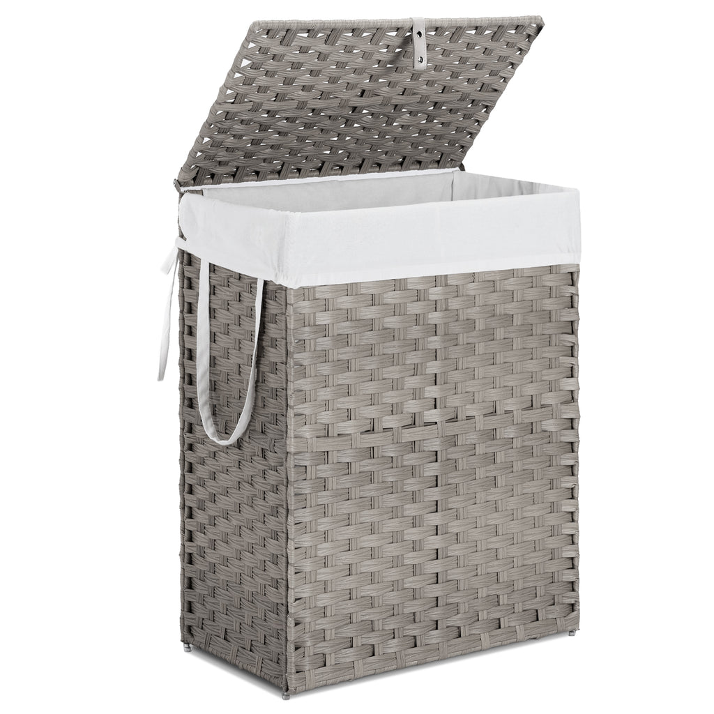 VANECL 90L Hand-Woven PP Rattan Laundry Hamper with Lid, Foldable Clothes Basket with Washable Liner & Carry Handles