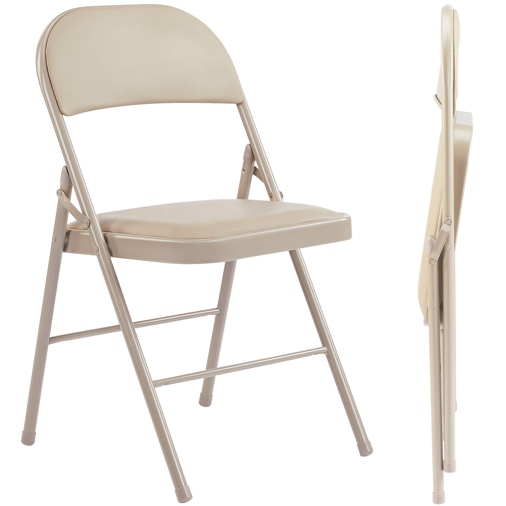 VANECL Black PU Leather Padded Folding Chair, Heavy Duty Metal Frame Foldable Seat for Indoor Outdoor Home Office Party Banquet