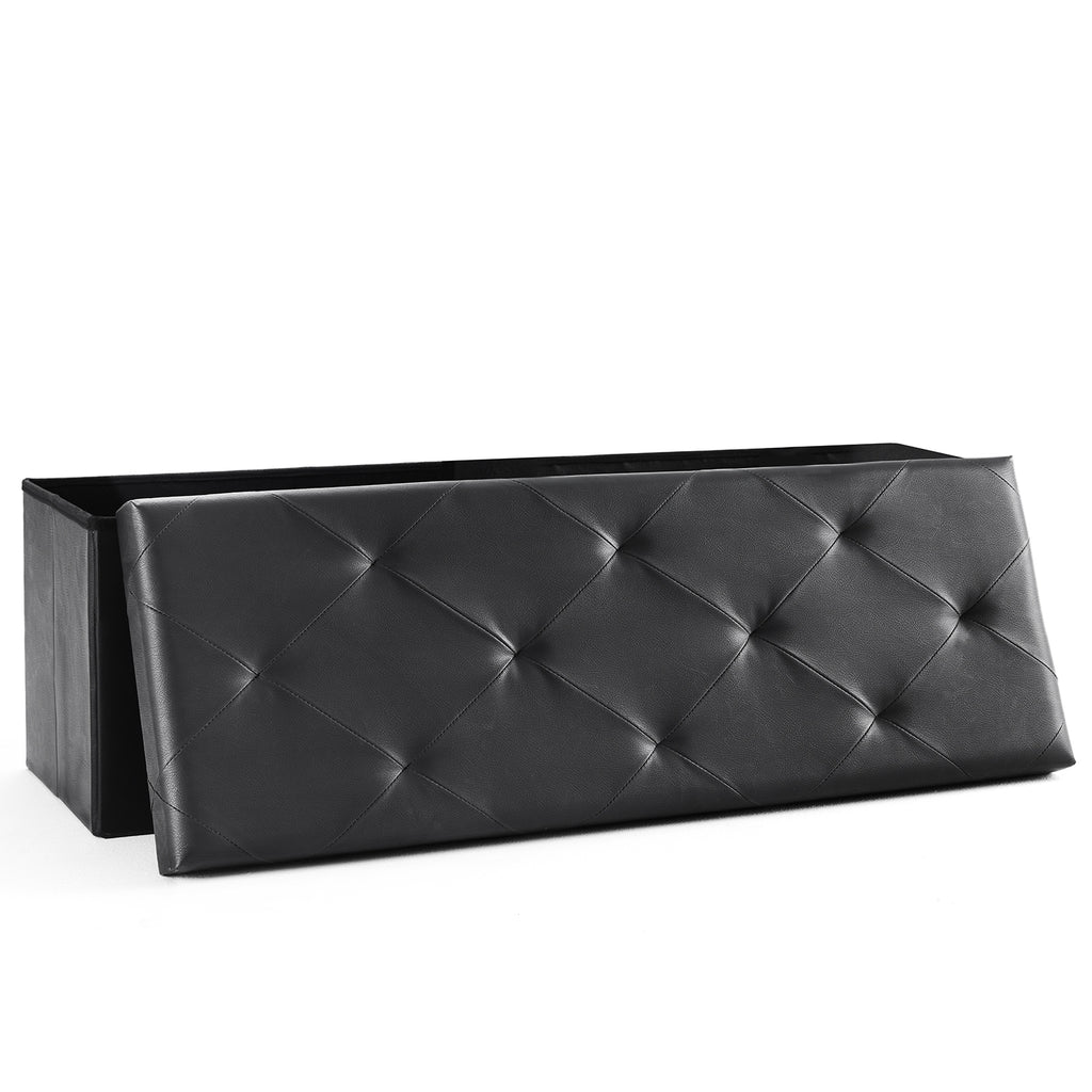 VANECL 43 Inch Foldable Storage Ottoman Bench, Thick Padded Faux Leather Storage Chest Foot Stool with Inner Divider for Entryway Living Room