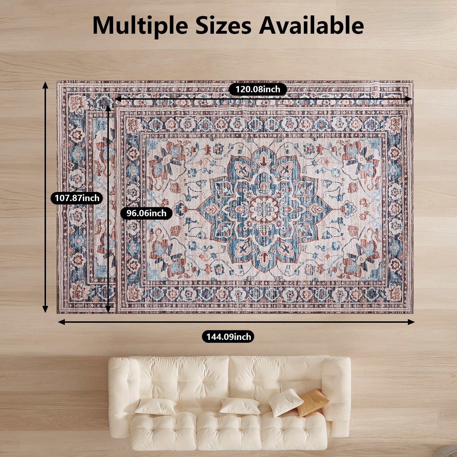 VANECL 8'x10' Nordic Style Polyester Area Rug, Anti-Stain Easy Care Silent Large Carpet, Low Pile Non Slip Floor Rug for Large Living Room Bedroom Home Decoration