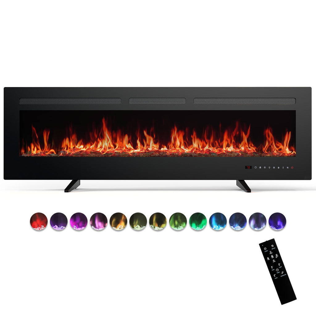 VANECL 60 Inch 3-in-1 Electric Fireplace Heater, 750W/1500W Wall Mount Recessed Freestanding Fireplace Insert with Remote Control & Multi-Color Flame Effect