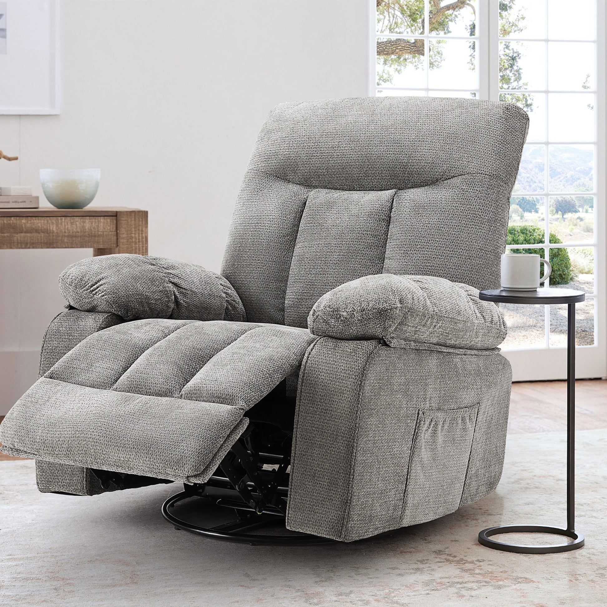 VANECL Swivel Rocker Recliner Chair with Vibration Massage & Lumbar Heating, Adjustable Rotating Lounge Sofa
