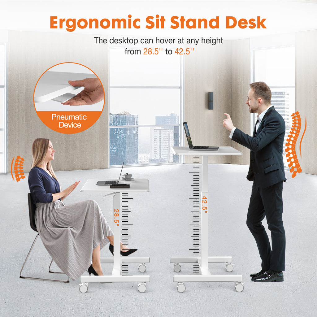 VANECL Height Adjustable Mobile Rolling Laptop Desk with Gas Spring, Wheeled Overbed Computer Cart for Home Office Classroom