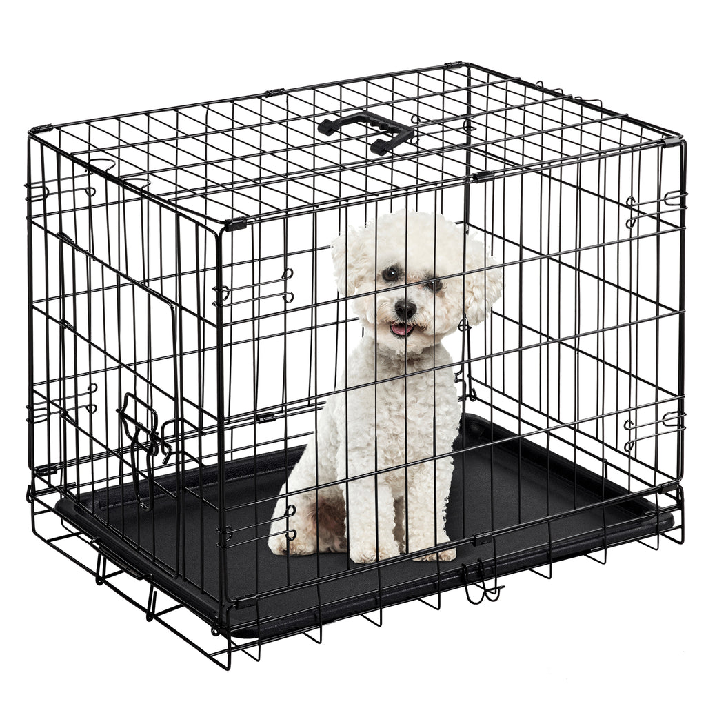 VANECL 24 Inch Single Door Metal Dog Crate, Collapsible Pet Kennel with Secure Lock & Removable Clean Tray for Small Medium Puppy