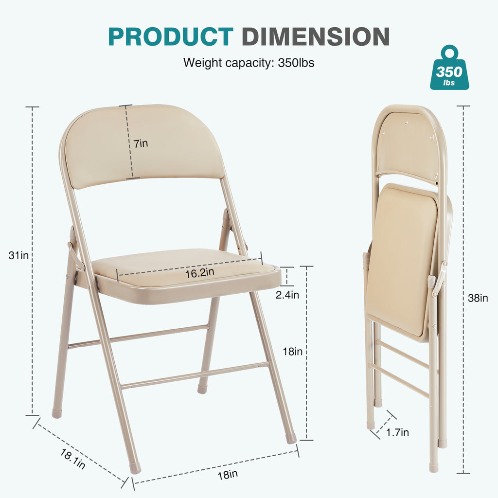 VANECL Black PU Leather Padded Folding Chair, Heavy Duty Metal Frame Foldable Seat for Indoor Outdoor Home Office Party Banquet