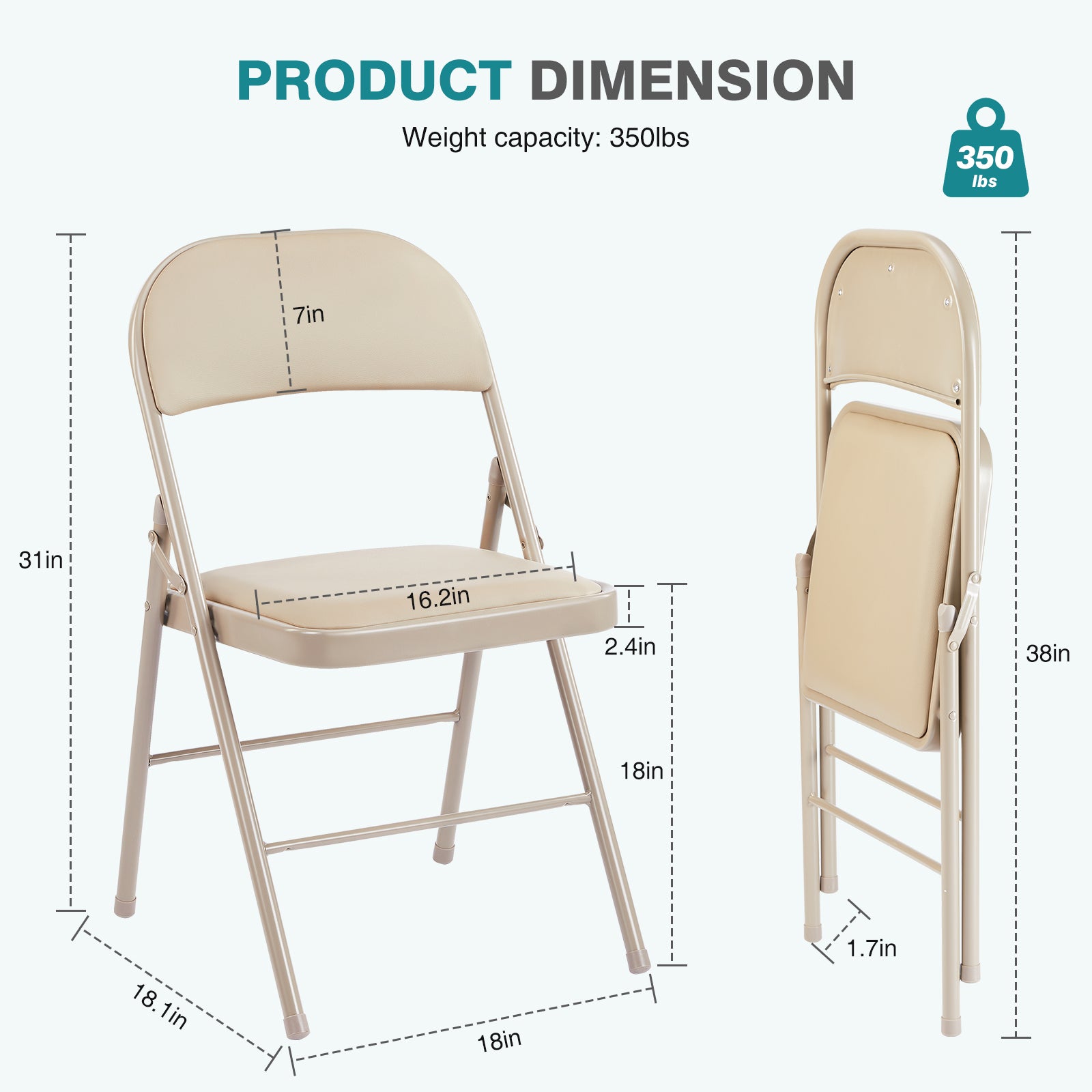 VANECL Black PU Leather Padded Folding Chair, Heavy Duty Metal Frame Foldable Seat for Indoor Outdoor Home Office Party Banquet
