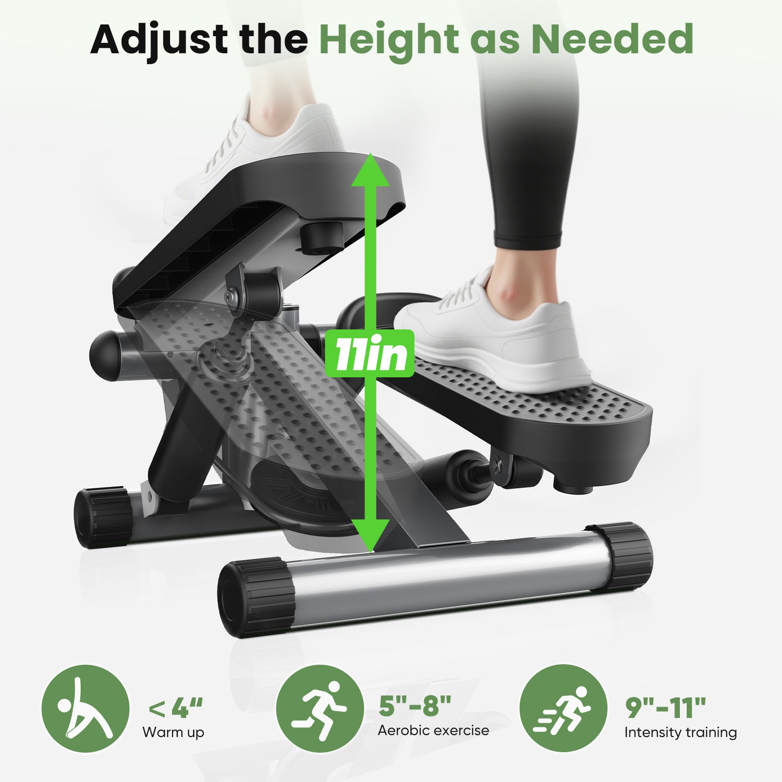 VANECL Mini Twist Stepper Machine with Resistance Bands, Adjustable Height Hydraulic Step Trainer with LCD Monitor for Full-B0dy Home Fitness