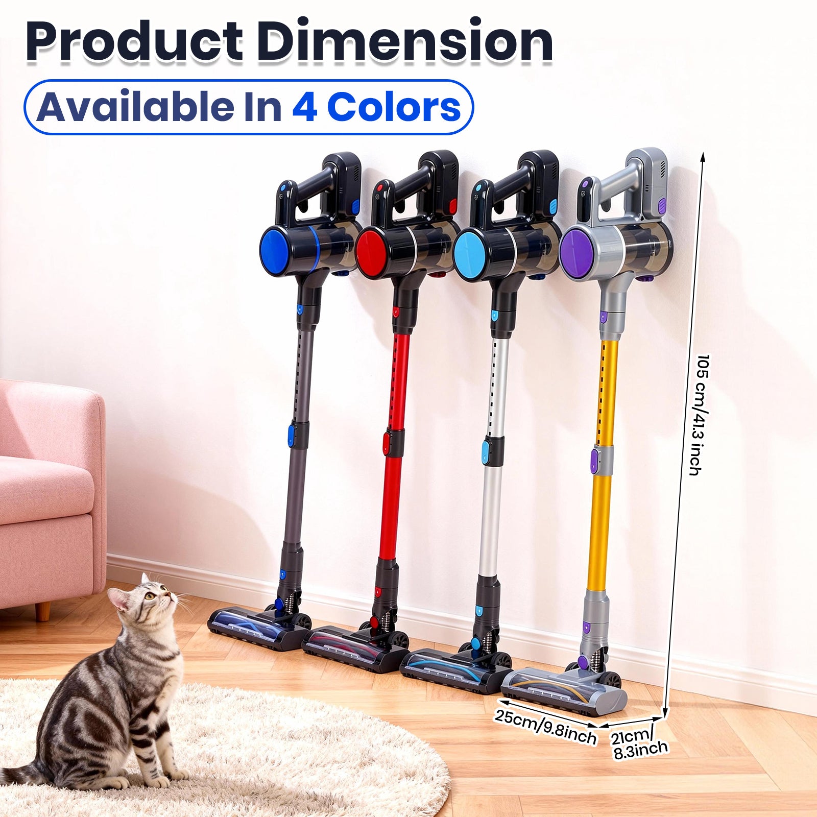 VANECL Lightweight Cordless Stick Vacuum Cleaner with Anti-Tangle Design & LED Headlight, Rechargeable Wireless Handheld Vacuum