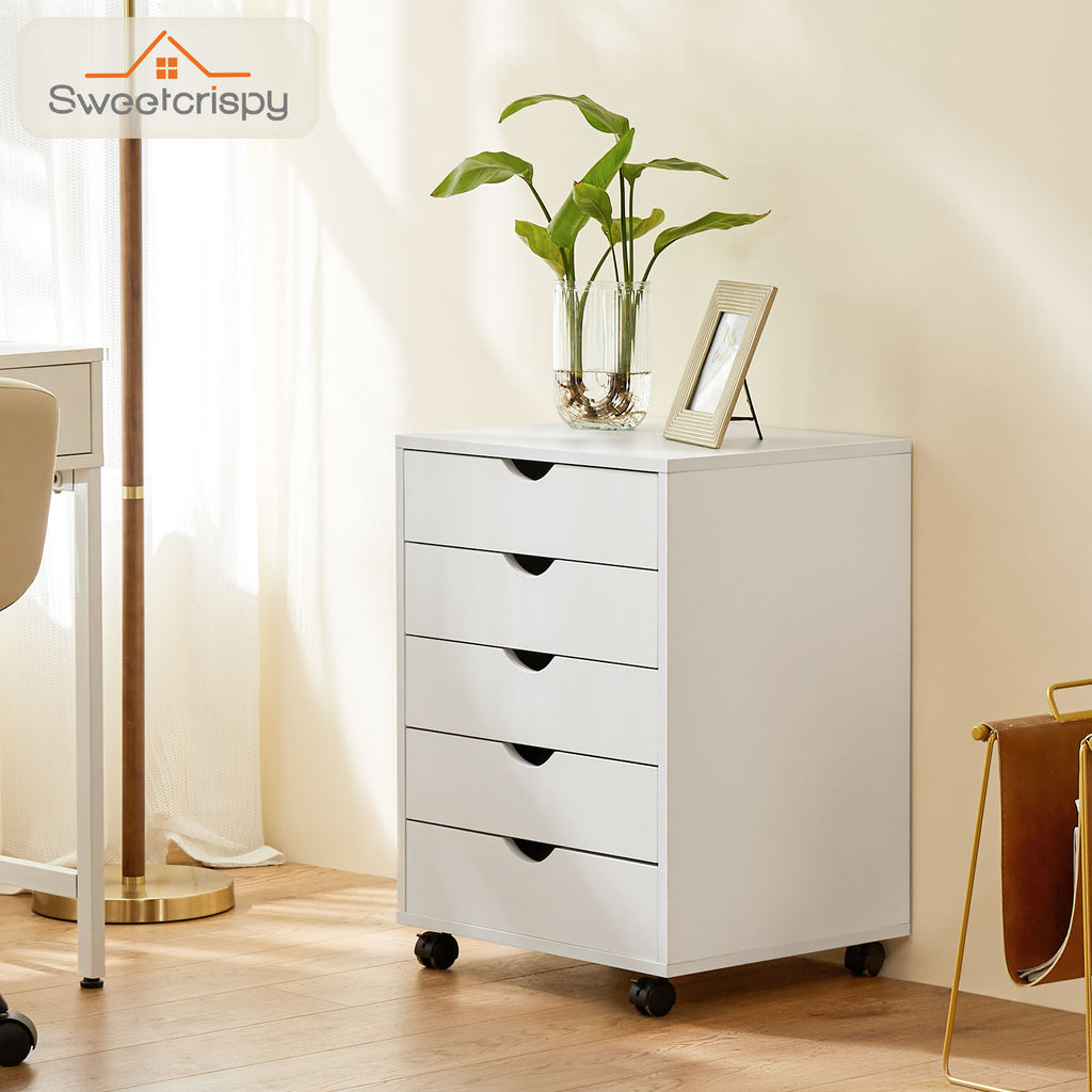 VANECL 5-Drawer Mobile Storage Dresser Cabinet with Lockable Casters, Rolling Organizer Chest for Bedroom Office Home