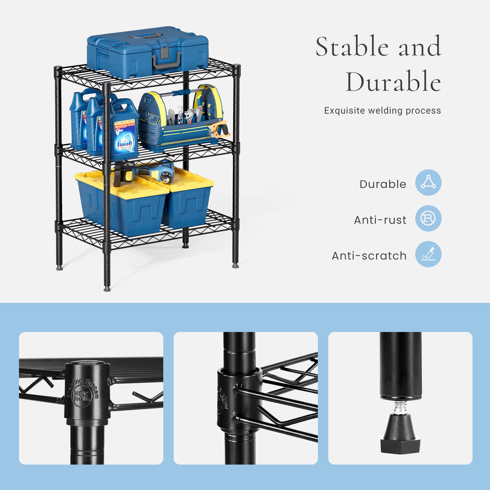 VANECL Heavy Duty Adjustable Metal Wire Storage Shelving Unit, Freestanding Steel Organizer Rack for Garage Kitchen Bathroom