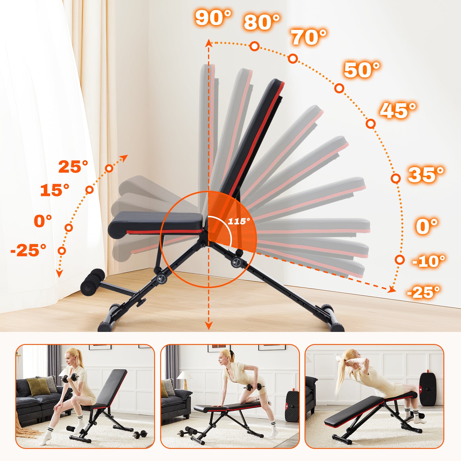 VANECL Adjustable Foldable Weight Bench 795 LBS Capacity, Multi-Position Incline Decline Flat Workout Bench Press for Full Body Strength Training Home Gym