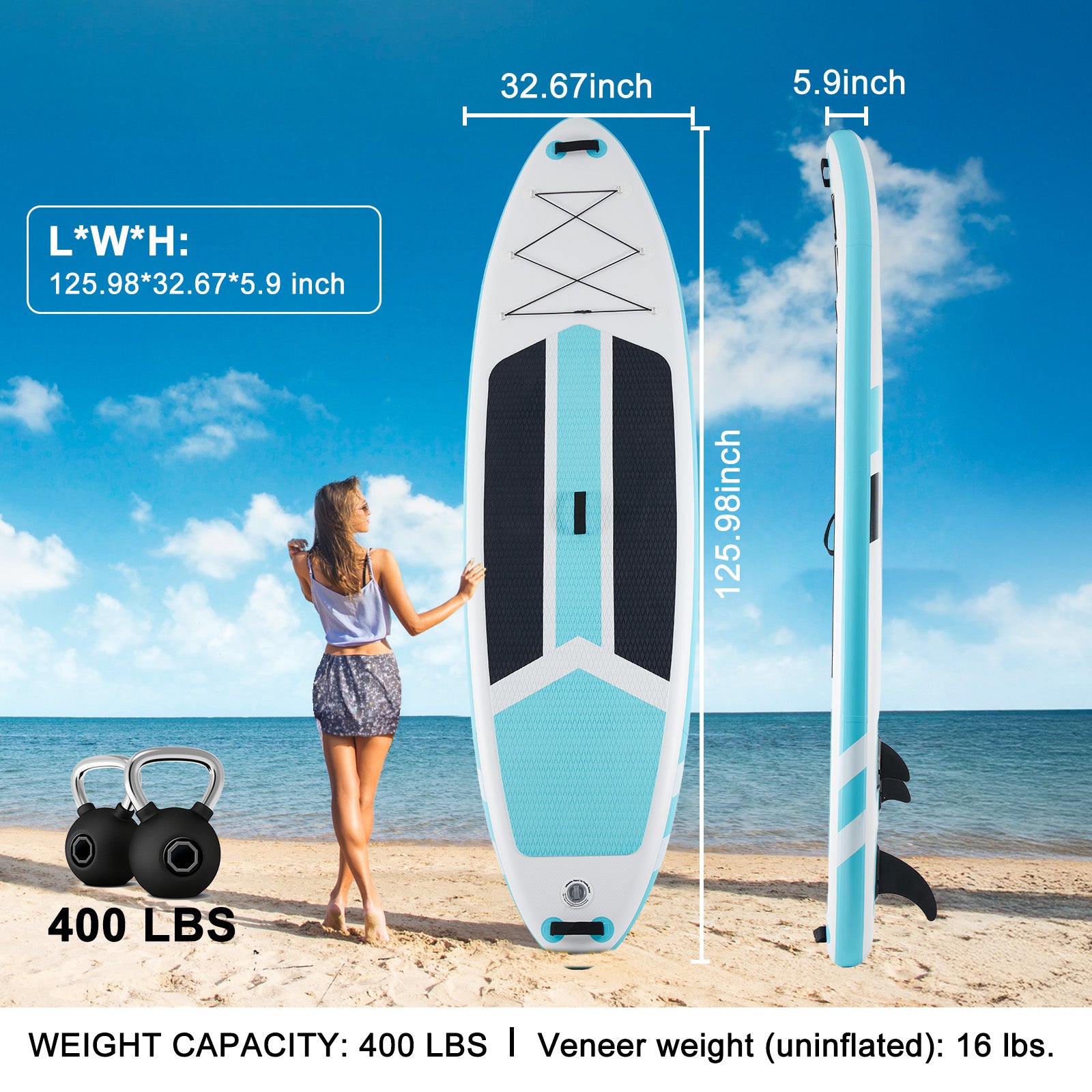 VANECL 10ft 5in Inflatable Stand Up Paddle Board, Wide Stable Non-Slip SUP Board with Full Accessories Pack for Adults & Youths
