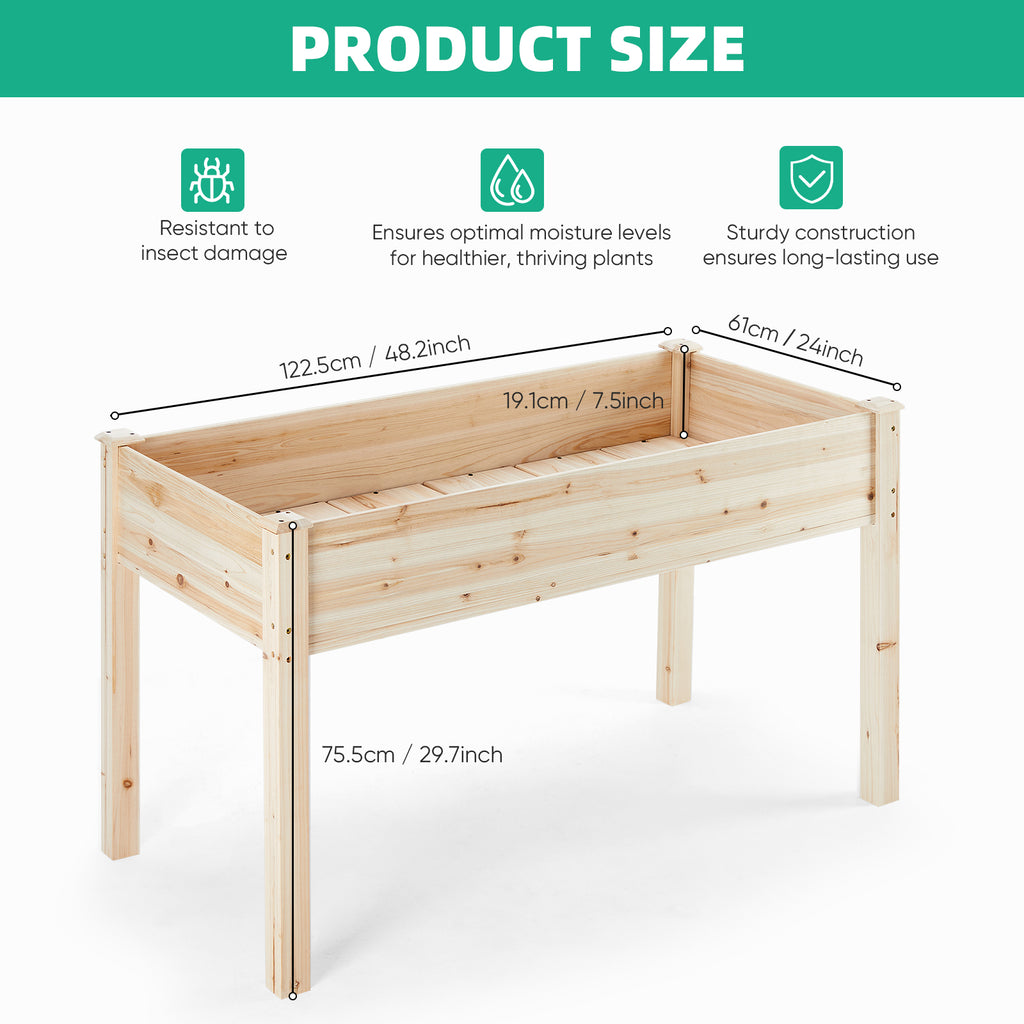 VANECL Elevated Fir Wood Raised Garden Bed with Legs, 48×24×30IN Patio Planter B0x with Pre-Installed Liner for Herbs Veggies Flowers, Max 300LBS Load