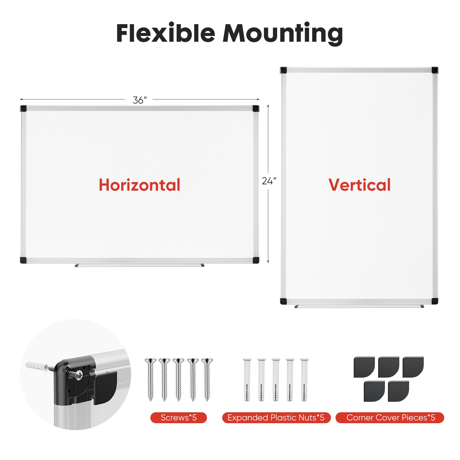 VANECL 36×24 Inch Magnetic Dry Erase WhiteB0ard, Silver Aluminum Framed Marker B0ard with Full Accessories for Office School Home