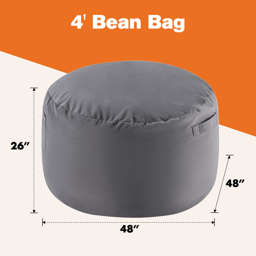 VANECL 4 Feet Foam Filled Bean Bag Chair for Adults & Kids, Soft Removable Washable Cover Lazy Sofa with Side Pocket & Carry Handle for Bedroom Living Room Dorm