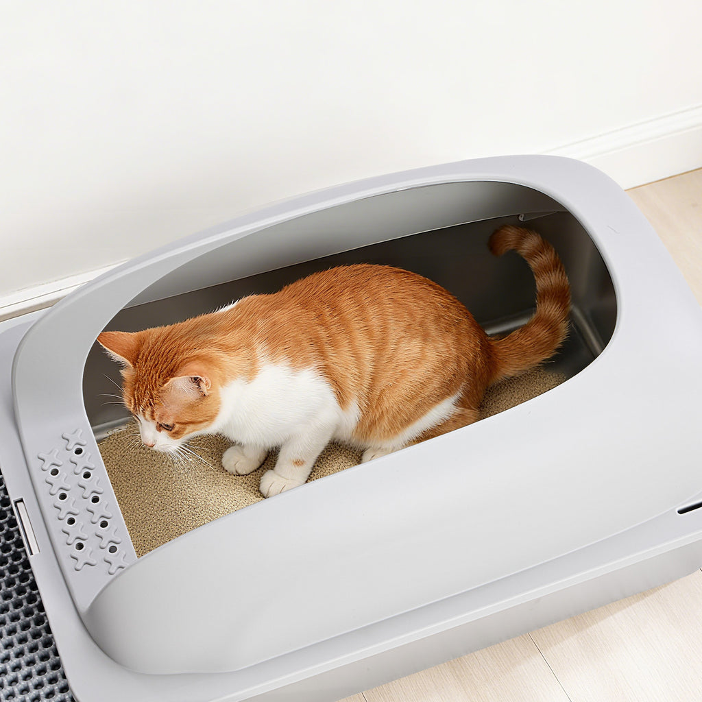 VANECL Covered Stainless Steel Cat Litter B0x with High Sides, Extra Large Metal Kitty Litter Pan with Free Litter Mat & Litter Scoop for Large Cats & Multi-Cat Homes