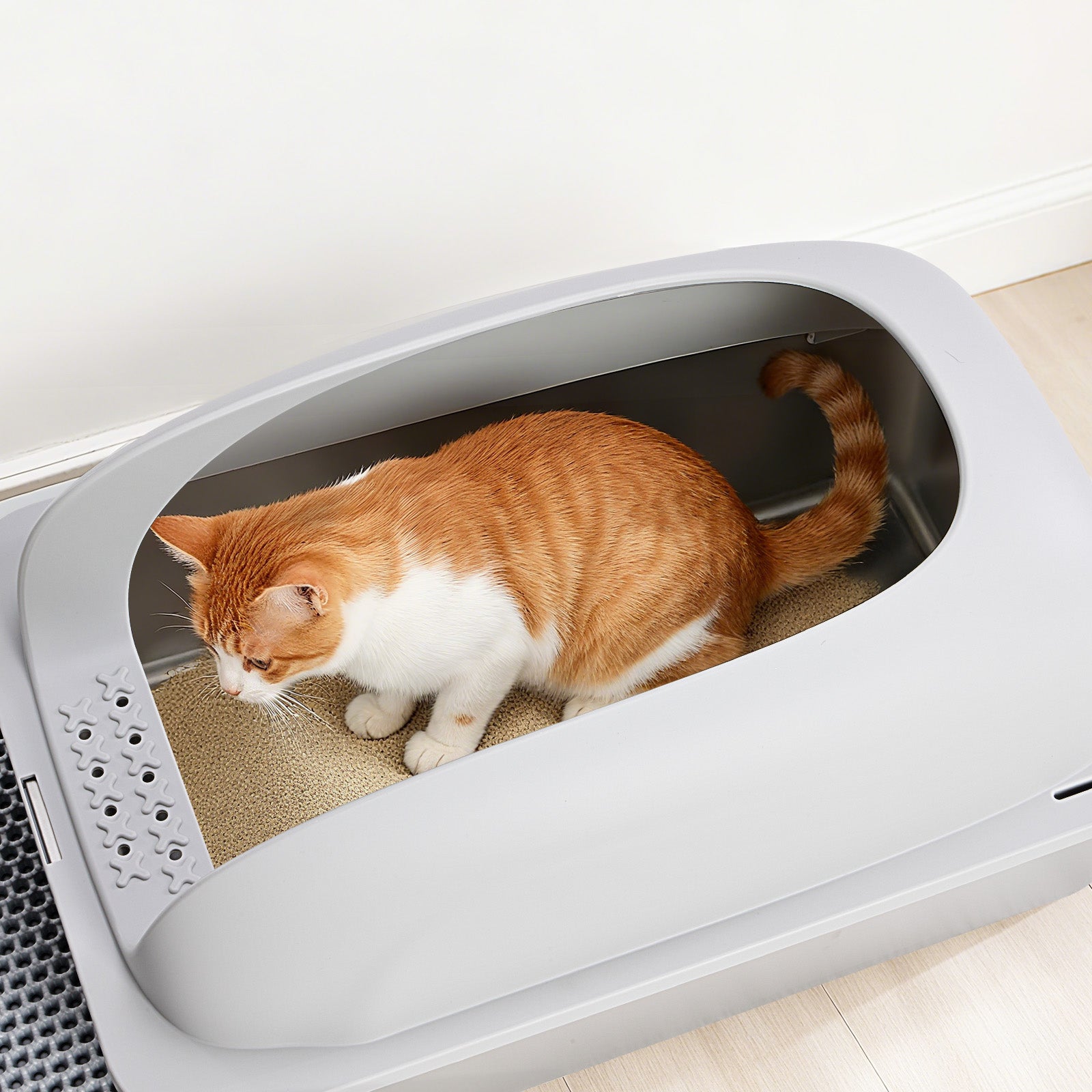 VANECL Covered Stainless Steel Cat Litter B0x with High Sides, Extra Large Metal Kitty Litter Pan with Free Litter Mat & Litter Scoop for Large Cats & Multi-Cat Homes